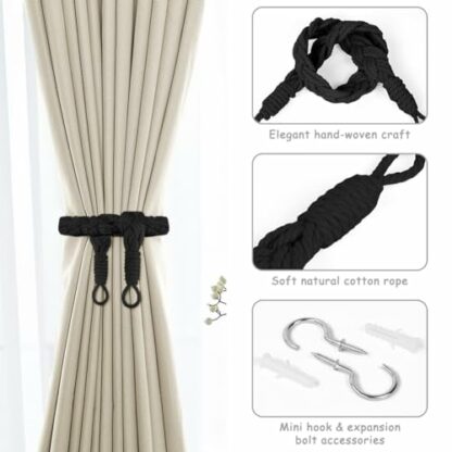 HOTUT Natural Cotton Rope Curtain Tiebacks, Curtain Tiebacks, Hand Knitting Curtains Tied, Curtain Rope Buckle, Braided Curtain Tiebacks for Home Hotel Office Curtain Accessories - Image 4