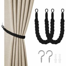 HOTUT Natural Cotton Rope Curtain Tiebacks, Curtain Tiebacks, Hand Knitting Curtains Tied, Curtain Rope Buckle, Braided Curtain Tiebacks for Home Hotel Office Curtain Accessories