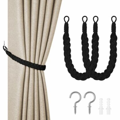 HOTUT Natural Cotton Rope Curtain Tiebacks, Curtain Tiebacks, Hand Knitting Curtains Tied, Curtain Rope Buckle, Braided Curtain Tiebacks for Home Hotel Office Curtain Accessories - Image 2