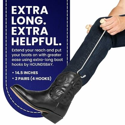 HOUNDSBAY Cowboy Boot Hooks for Men and Women - Boot Puller for Cowboy Boots with Long Handles - Image 3