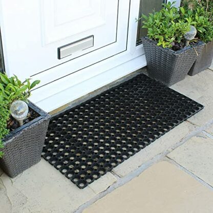 HOUSEGADS Pack of 3 - Rubber Hollow Mat Outdoor Anti Fatigue None Slip Drainage Black Door Mat Light Weight Washable Large Ramp Mat Entrance Thick Children Playground Garden Floor Matting - Image 3