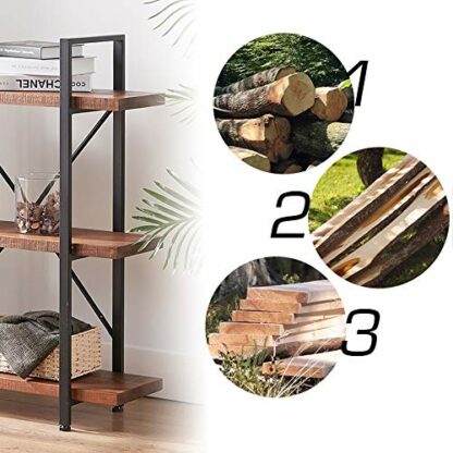 HSH Natural Real Wood Bookshelf, 3 Tier Rustic Vintage Industrial Etagere Bookcase, Open Metal Farmhouse Solid Wooden Book Shelf, Distressed Brown 4 HSH Natural Real Wood Bookshelf, 3 Tier Rustic Vintage Industrial Etagere Bookcase, Open Metal Farmhouse Solid Wooden Book Shelf, Distressed Brown - Image 4