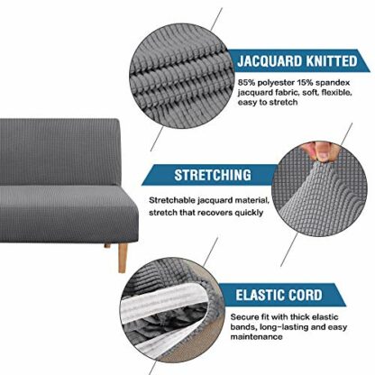 H.VERSAILTEX Armless Futon Cover Stretch Sofa Bed Slipcover Protector Elastic Feature Rich Textured High Spandex Small Checks Jacquard Fabric Futon Cover, Machine Washable, Gray, One - Image 3