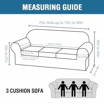 H.VERSAILTEX Modern Velvet Plush 4 Piece High Stretch Sofa Slipcover Strap Sofa Cover Furniture Protector Form Fit Luxury Thick Velvet Sofa Cover for 3 Cushion Couch, Machine Washable(Sofa,Deep Teal) - Image 3