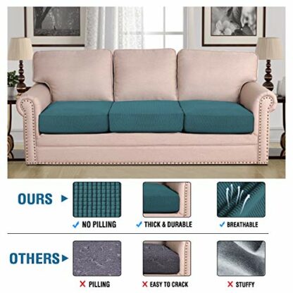 H.VERSAILTEX Super Stretch Individual Seat Cushion Covers Sofa Covers Couch Cushion Covers Slipcovers Featuring Thick Jacquard Textured Twill Fabric (3 Piece Sofa Cushion Covers, Deep Teal) - Image 3