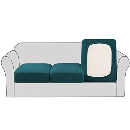 H.VERSAILTEX Super Stretch Individual Seat Cushion Covers Sofa Covers Couch Cushion Covers Slipcovers Featuring Thick Jacquard Textured Twill Fabric (3 Piece Sofa Cushion Covers, Deep Teal) - Image 2