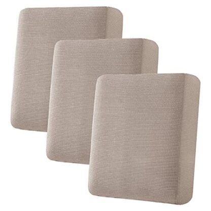 H.VERSAILTEX Super Stretch Individual Seat Cushion/Couch Slipcover Sets Thick Jacquard Textured Twill Fabric (3 Piece Sofa Covers, Sand) - Image 2