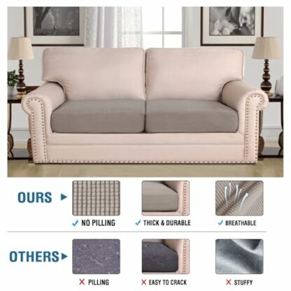 H.VERSAILTEX Super Stretch Individual Seat Sofa Covers Couch Slipcover Sets Thick Jacquard Textured Twill Fabric (2 Piece Large Sofa Cushion Covers, Taupe) - Image 3