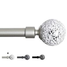 H.VERSAILTEX Window Curtain Rods for Windows 28 to 48 Inches Adjustable Decorative 3/4 Inch Diameter Standard Single Window Curtain Rod Set with Sparkling Mosaic Finials, Nickel