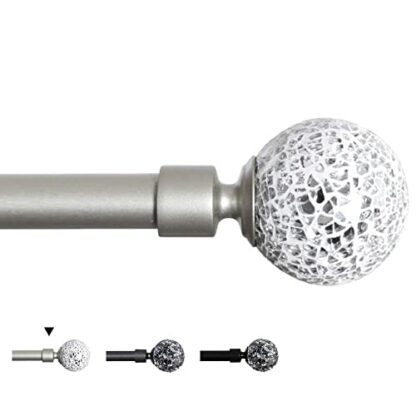 H.VERSAILTEX Window Curtain Rods for Windows 28 to 48 Inches Adjustable Decorative 3/4 Inch Diameter Standard Single Window Curtain Rod Set with Sparkling Mosaic Finials, Nickel 2 H.VERSAILTEX Window Curtain Rods for Windows 28 to 48 Inches Adjustable Decorative 3/4 Inch Diameter Standard Single Window Curtain Rod Set with Sparkling Mosaic Finials, Nickel - Image 2