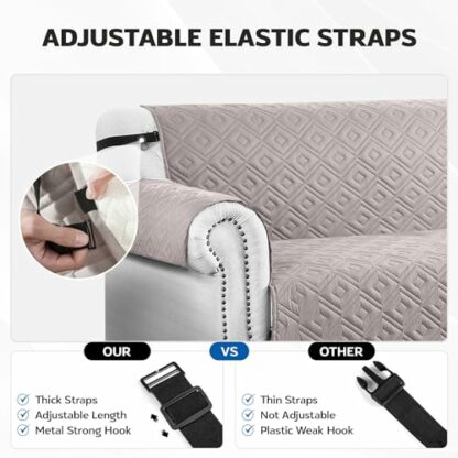Hafaa Sofa Cover Reversible Water Resistant Sofa Slipcovers with Adjustable Elastic Straps and Hooks Embossed Quilted Couch Covers Furniture Sofa Protectors from Pets - Image 4