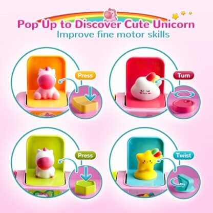 HahaGift Pop Up Toys for 1 Year Old Girls Gifts: Unicorn Cause and Effect Sensory Toy with Push Buttons, Montessori Baby Toys 6-9-12-18 Months, Toddler 1st Birthday Presents 4 HahaGift Pop Up Toys for 1 Year Old Girls Gifts: Unicorn Cause and Effect Sensory Toy with Push Buttons, Montessori Baby Toys 6-9-12-18 Months, Toddler 1st Birthday Presents - Image 4