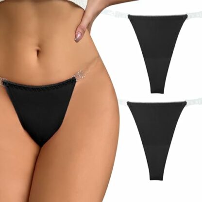 Happy Cherry Women's Invisible Thong Panties Sexy Adjustable Clear Straps G-Strings Pack 2 Happy Cherry Women's Invisible Thong Panties Sexy Adjustable Clear Straps G-Strings Pack - Image 2