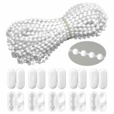 Hariendny 10 Meters (32.8 Feet) Roller Blind Bead Chain Replacement with Connectors, Roller Blind Cords, Venetian Blinds Cord for Roman Vertical Blind Chain, 10 Pcs Bead Chain Connectors (White)