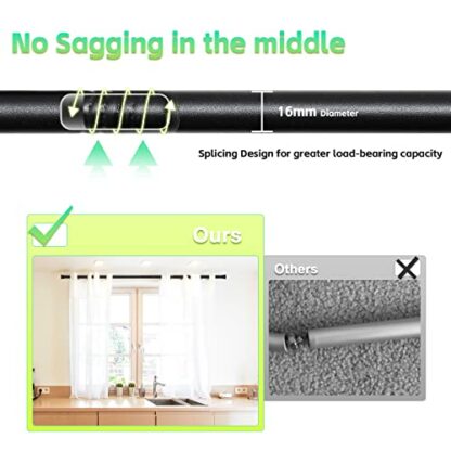 Harrms 16mm Curtain Poles for Eyelet Curtains, Voile Curtain Pole 76-116cm, Curtain Rod Metal with Adjustable Brackets and Cap Finials for Bedroom, Living Room - Image 3