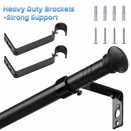 Harrms Curtain Poles Matt Black/White, 16mm Voile Curtain Pole for Windows with Brackets and Cap Finials, Blackout Curtain Rod Metal Extendable for Eyelet Curtains - Image 4