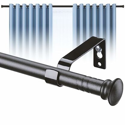 Harrms Curtain Poles Matt Black/White, 16mm Voile Curtain Pole for Windows with Brackets and Cap Finials, Blackout Curtain Rod Metal Extendable for Eyelet Curtains - Image 2