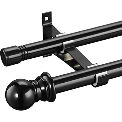 Harrms Double Curtain Pole, Curtain Poles for Eyelet Curtains, Black Curtain Pole 76-332cm, Extendable Metal Curtain Rod Room Darkening Curtain Pole for Blackout Voile Curtains 2 Harrms Double Curtain Pole, Curtain Poles for Eyelet Curtains, Black Curtain Pole 76-332cm, Extendable Metal Curtain Rod Room Darkening Curtain Pole for Blackout Voile Curtains - Image 2