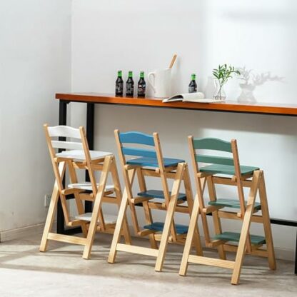 Height Foldable Stool Tall Stool,Solid wood Folding Bar Stool 3 Step Indoor Ladder Stool,Folding High Bar Counter Stool Portable Step Stool Chair ，Bathroom Storage Shelf for Adults Kitchen Outdoor - Image 4