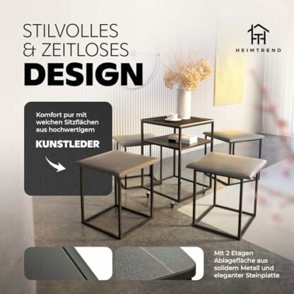 Heimtrend 5-in-1 Cube - Stool Set of 4 with Side Table - Wheels [Foldable] Space Saving | Seat Cube Chairs Pouf Storage Space - Living Room Dining Room Bedroom - Choose Stool Now - Image 4