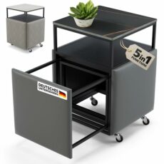 Heimtrend 5-in-1 Cube - Stool Set of 4 with Side Table - Wheels [Foldable] Space Saving | Seat Cube Chairs Pouf Storage Space - Living Room Dining Room Bedroom - Choose Stool Now