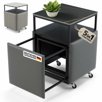 Heimtrend 5-in-1 Cube - Stool Set of 4 with Side Table - Wheels [Foldable] Space Saving | Seat Cube Chairs Pouf Storage Space - Living Room Dining Room Bedroom - Choose Stool Now - Image 2