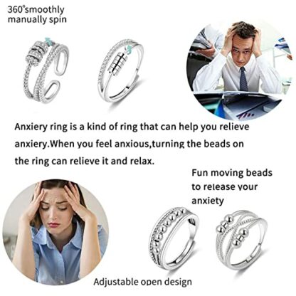 Hifot 4Pcs Anxiety Rings for Women, Silver Fidget Ring for Anxiety Women Open Spinner Rings for Teenage girls, Stress Relief Adjustable Ring for Mother Daughter Son Men Birthday Party Gifts 3 Hifot 4Pcs Anxiety Rings for Women, Silver Fidget Ring for Anxiety Women Open Spinner Rings for Teenage girls, Stress Relief Adjustable Ring for Mother Daughter Son Men Birthday Party Gifts - Image 3