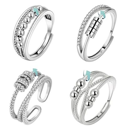 Hifot 4Pcs Anxiety Rings for Women, Silver Fidget Ring for Anxiety Women Open Spinner Rings for Teenage girls, Stress Relief Adjustable Ring for Mother Daughter Son Men Birthday Party Gifts 2 Hifot 4Pcs Anxiety Rings for Women, Silver Fidget Ring for Anxiety Women Open Spinner Rings for Teenage girls, Stress Relief Adjustable Ring for Mother Daughter Son Men Birthday Party Gifts - Image 2