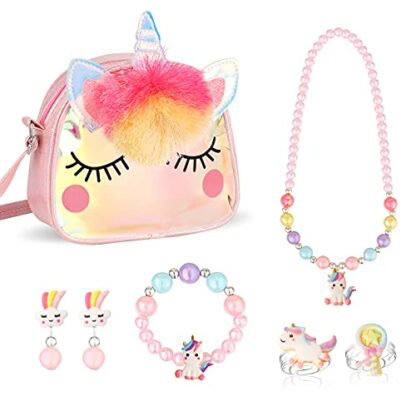 Hifot Unicorn Crossbody Bag Purse with Jewelry Set Little Girls, Unicorn Princess Necklace Bracelet Rings Earrings Handbag Accessories, Jewelry Party Favors Gift Dress Up 2 Hifot Unicorn Crossbody Bag Purse with Jewelry Set Little Girls, Unicorn Princess Necklace Bracelet Rings Earrings Handbag Accessories, Jewelry Party Favors Gift Dress Up - Image 2