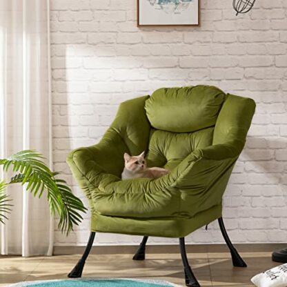 HollyHOME Lazy Chair Lounge Chair with Armrests and Side Pocket Recliner Armchair Relax Leisure Sofa with Modern Fabric and Steel Frame - Image 3