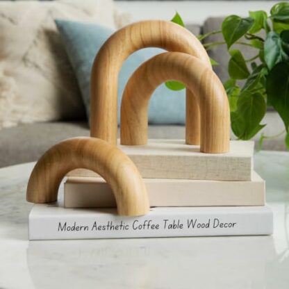 Home Decor Accents, Aesthetic Shelf Decor, Coffee Table Books Decor, Bookshelf Neutral Decor, Japandi Modern Decorative Object, Entryway Table Decor, Boho Living Room Decor (Natural 3pc Set Arches) - Image 3