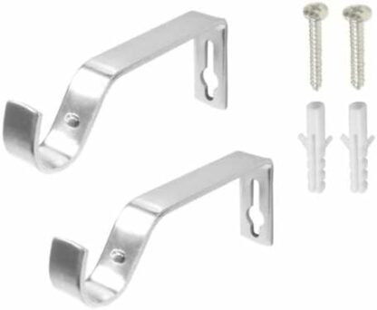 HomeElabador Silver Curtain Rod Brackets Set with Screws for Poles 28mm Curtain Pole Bracket Metal Heavy Duty Rod Wall Brackets Holder Set of 2. 3 HomeElabador Silver Curtain Rod Brackets Set with Screws for Poles 28mm Curtain Pole Bracket Metal Heavy Duty Rod Wall Brackets Holder Set of 2. - Image 3
