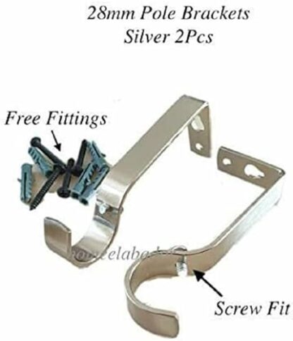 HomeElabador Silver Curtain Rod Brackets Set with Screws for Poles 28mm Curtain Pole Bracket Metal Heavy Duty Rod Wall Brackets Holder Set of 2. 4 HomeElabador Silver Curtain Rod Brackets Set with Screws for Poles 28mm Curtain Pole Bracket Metal Heavy Duty Rod Wall Brackets Holder Set of 2. - Image 4