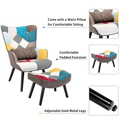 HomeMiYN Patchwork Chair,Accent Armchair with Ottoman - Image 4