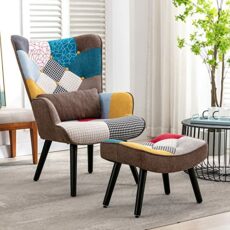 HomeMiYN Patchwork Chair,Accent Armchair with Ottoman