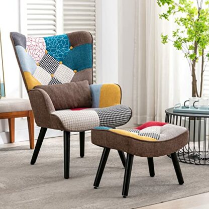 HomeMiYN Patchwork Chair,Accent Armchair with Ottoman - Image 2