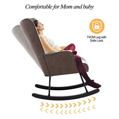 HomeMiYN Rocking Chair for Nursery Patchwork Accent Chair With Soft Lumbar and Wood Legs High Back Rocking Chairs for Balcony Living Room Bedroom - Image 4