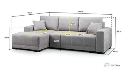 Honeypot - Sofa Cimiano - Corner Sofa Bed - Storage - Faux Leather & Fabric - Black Grey White - Image 4