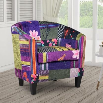 House of Velvet Fabric Patchwork Tricia Tub Chair, Multicolor - Image 3