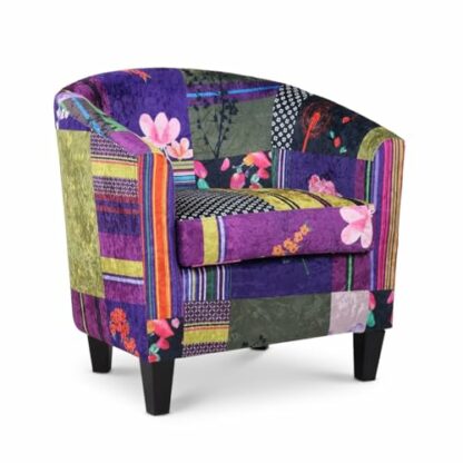 House of Velvet Fabric Patchwork Tricia Tub Chair, Multicolor - Image 2
