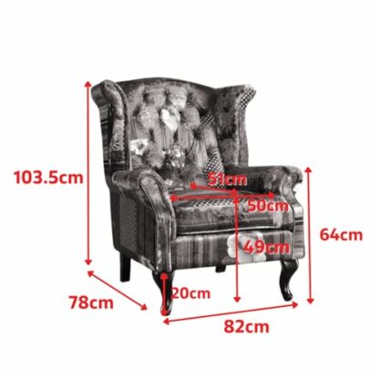 House of Velvet Gold Patchwork Fabric Wingback Chair - Chesterfield High Backed & High Seat Queen Anne Fireside Winged Chair, Accent Armchair for Living Room, Conservatory, Bedroom, Reading 4 House of Velvet Gold Patchwork Fabric Wingback Chair - Chesterfield High Backed & High Seat Queen Anne Fireside Winged Chair, Accent Armchair for Living Room, Conservatory, Bedroom, Reading - Image 4
