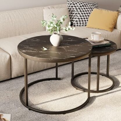 Huhote Round Coffee Tables, Set of 2 Nesting Tables - Image 3