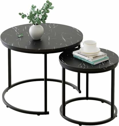 Huhote Round Coffee Tables, Set of 2 Nesting Tables - Image 2