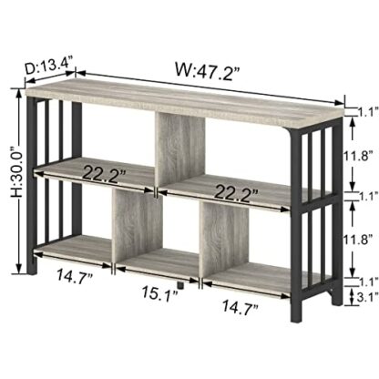 IBF Industrial Horizontal Bookshelf, Modern Low Wide Cubby Bookcase, Open 5 Cube Storage Organizer Shelf for Home Office Living, Wooden Metal Short Book Shelf Bedroom Storage, Light Grey Oak, 47 Inch 3 IBF Industrial Horizontal Bookshelf, Modern Low Wide Cubby Bookcase, Open 5 Cube Storage Organizer Shelf for Home Office Living, Wooden Metal Short Book Shelf Bedroom Storage, Light Grey Oak, 47 Inch - Image 3