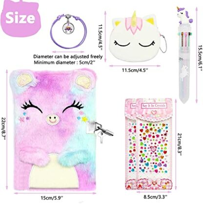 ICEBLUEOR Secret Diary with Lock for Girls, Plush Cat Journal Notebook Set with Unicorn Coin Purse/Pen/Bracelets/Crystal Heart Stickers, Cute Girls Birthday Gifts for Age at 6 7 8 9 10 Years Old 3 ICEBLUEOR Secret Diary with Lock for Girls, Plush Cat Journal Notebook Set with Unicorn Coin Purse/Pen/Bracelets/Crystal Heart Stickers, Cute Girls Birthday Gifts for Age at 6 7 8 9 10 Years Old - Image 3