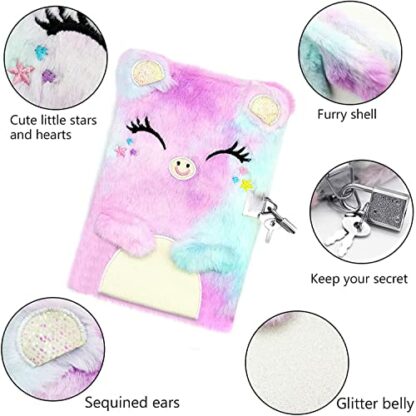 ICEBLUEOR Secret Diary with Lock for Girls, Plush Cat Journal Notebook Set with Unicorn Coin Purse/Pen/Bracelets/Crystal Heart Stickers, Cute Girls Birthday Gifts for Age at 6 7 8 9 10 Years Old 4 ICEBLUEOR Secret Diary with Lock for Girls, Plush Cat Journal Notebook Set with Unicorn Coin Purse/Pen/Bracelets/Crystal Heart Stickers, Cute Girls Birthday Gifts for Age at 6 7 8 9 10 Years Old - Image 4