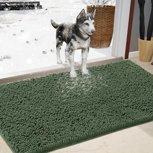IM HOME Durable Chenille Absorbent Door Mat Outdoor Doormat, Muddy Washable Door Mats for Dog Non Slip Heavy Indoor Doormat Soft Front Inside Doormat for Entryway, Mud Dog Paws, Patio