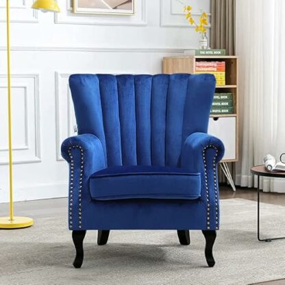 INMOZATA Armchair and Footstool Linen Fabric Accent Dining Chair High Wingback Arm Rest Occasional Chairs with Solid Wood Legs for Living Dining Room Bedroom Reception Chair (Apple Green) - Image 3