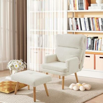 INMOZATA Linen Fabric Accent Chair High Back Armchair Button Tufted Lounge Leisure Chair upholstered Tub Chair with Wood Legs for Dining Bedroom Living Room Reading 4 INMOZATA Linen Fabric Accent Chair High Back Armchair Button Tufted Lounge Leisure Chair upholstered Tub Chair with Wood Legs for Dining Bedroom Living Room Reading - Image 4
