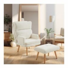 INMOZATA Linen Fabric Accent Chair High Back Armchair Button Tufted Lounge Leisure Chair upholstered Tub Chair with Wood Legs for Dining Bedroom Living Room Reading